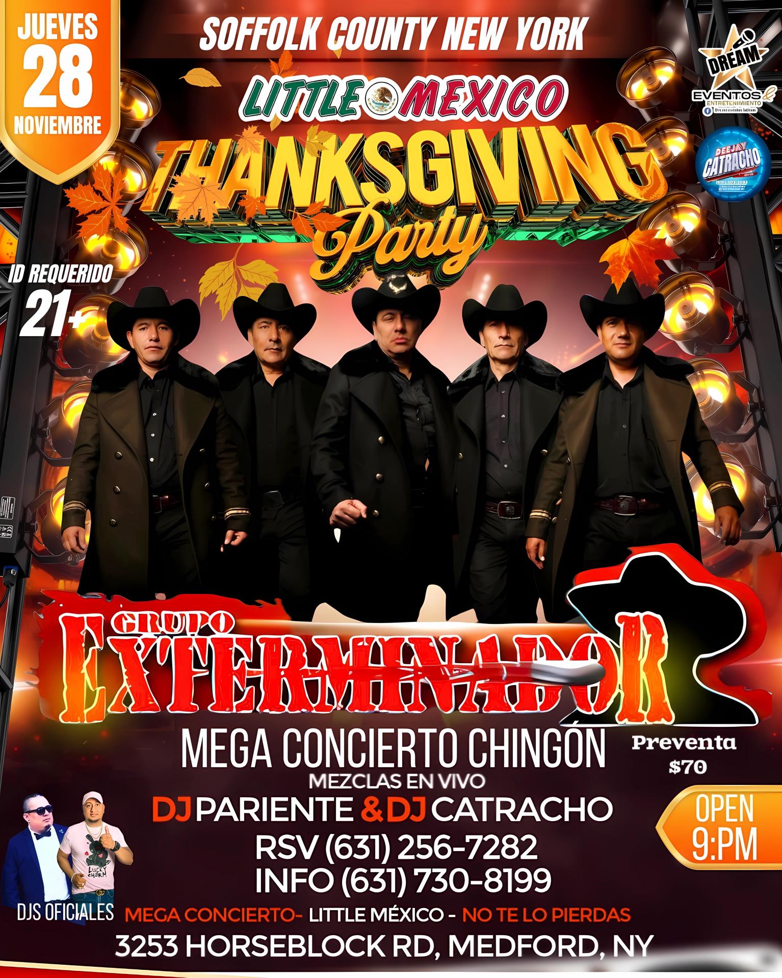 GRUPO EXTERMINADOR -  Jueves 28 Oct / THANKSGIVING PARTY / Suffolk County NY