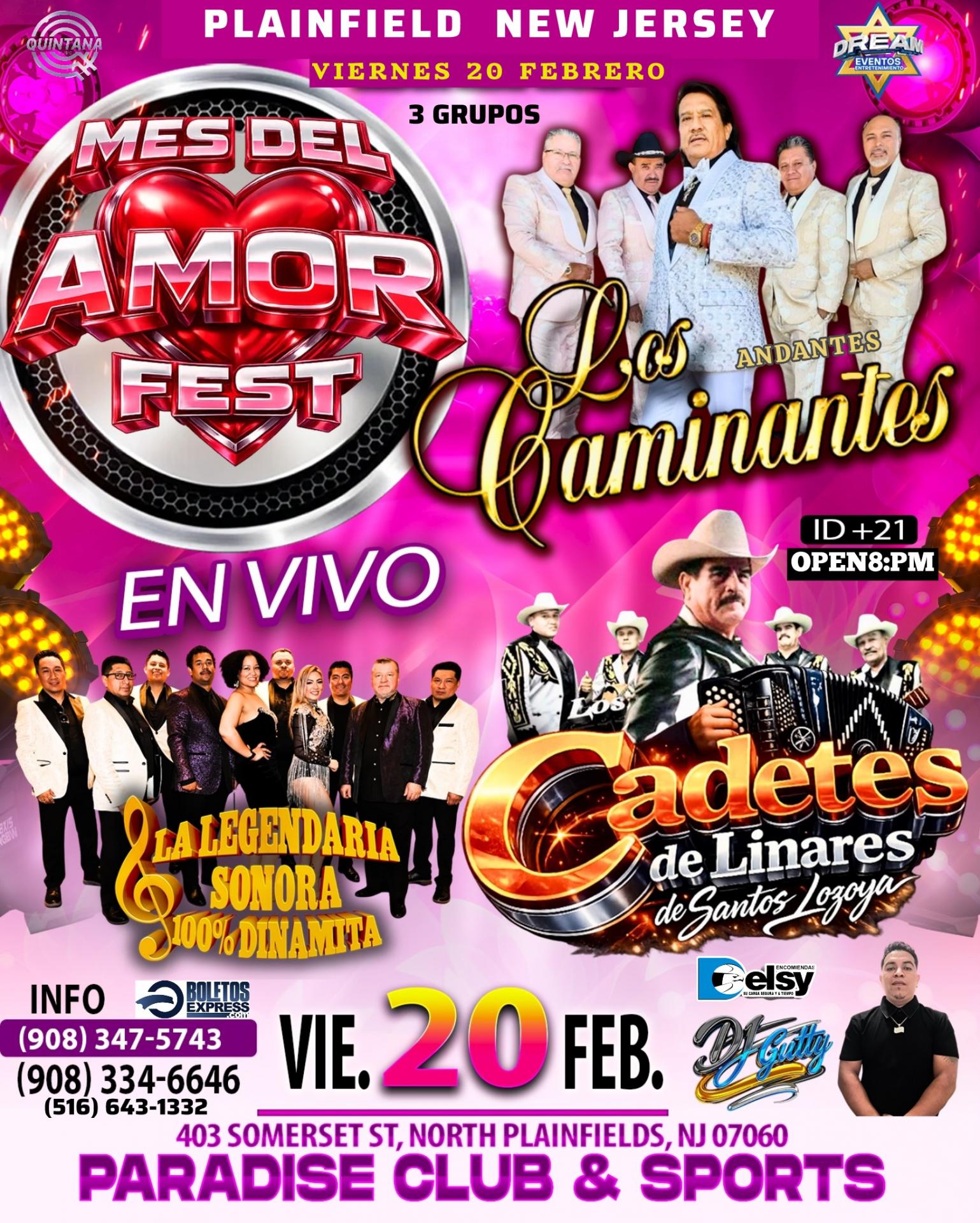 Los Caminantes  / Cadetes de Linares / Sonora Dinamita ,Viernes 20 Febrero Plainfield, New Jersey
