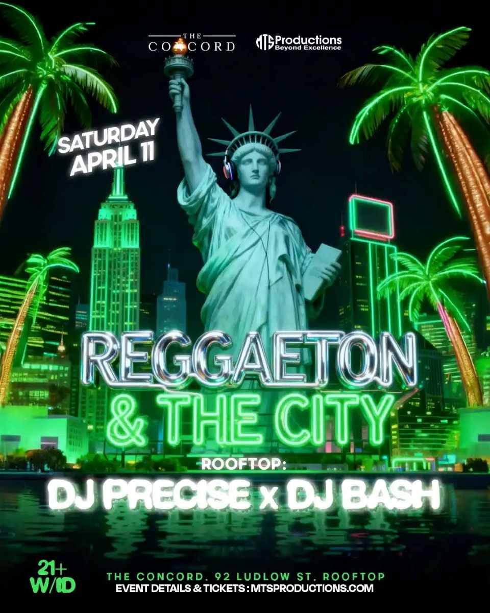 Buy tickets for Reggaeton & the City Rooftop Party Saturday at Concord NYC – Apr 11 Reggaeton & the City Rooftop Party Saturday at Concord NYC – Apr 11