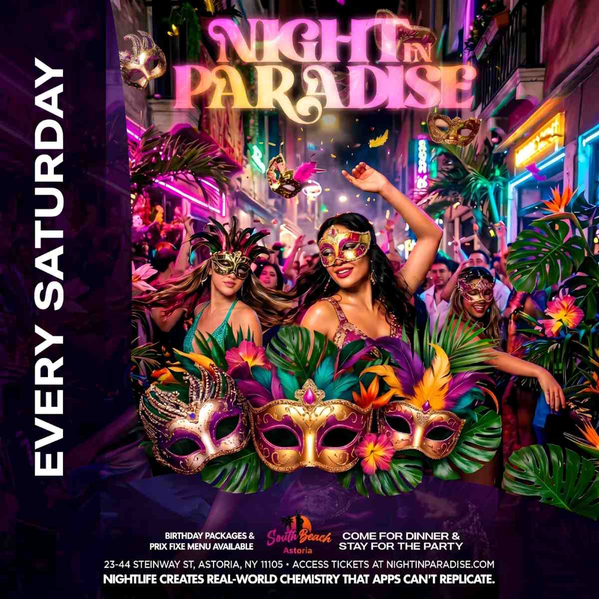 Buy tickets for Night in Paradise Saturdays at South Beach Astoria – Apr 25 Night in Paradise Saturdays at South Beach Astoria – Apr 25