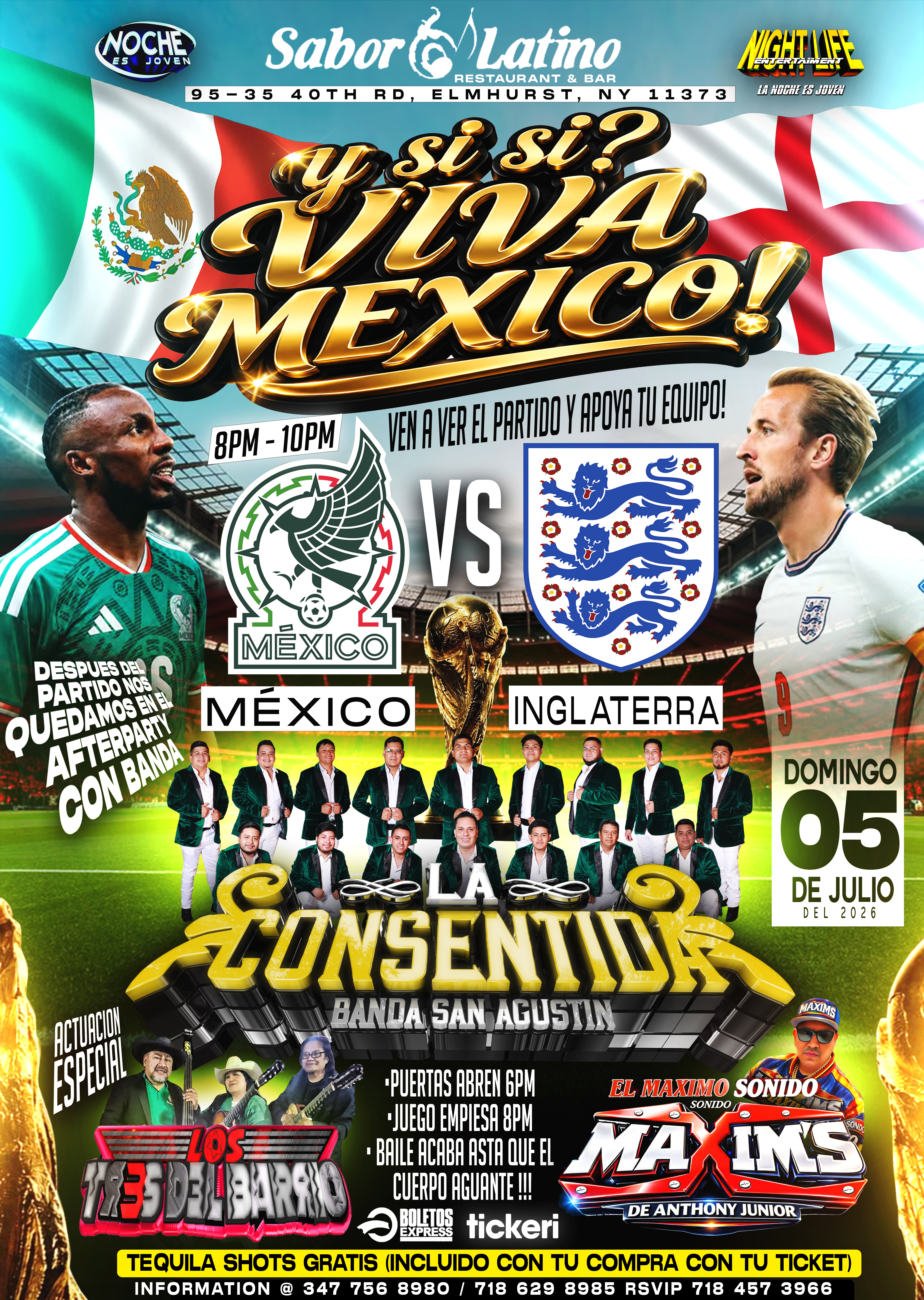 Mexico Vs Inglaterra Watch Party + Banda's En vivo La Consentida Banda San Agustin, Los Tr3s Del Barrio