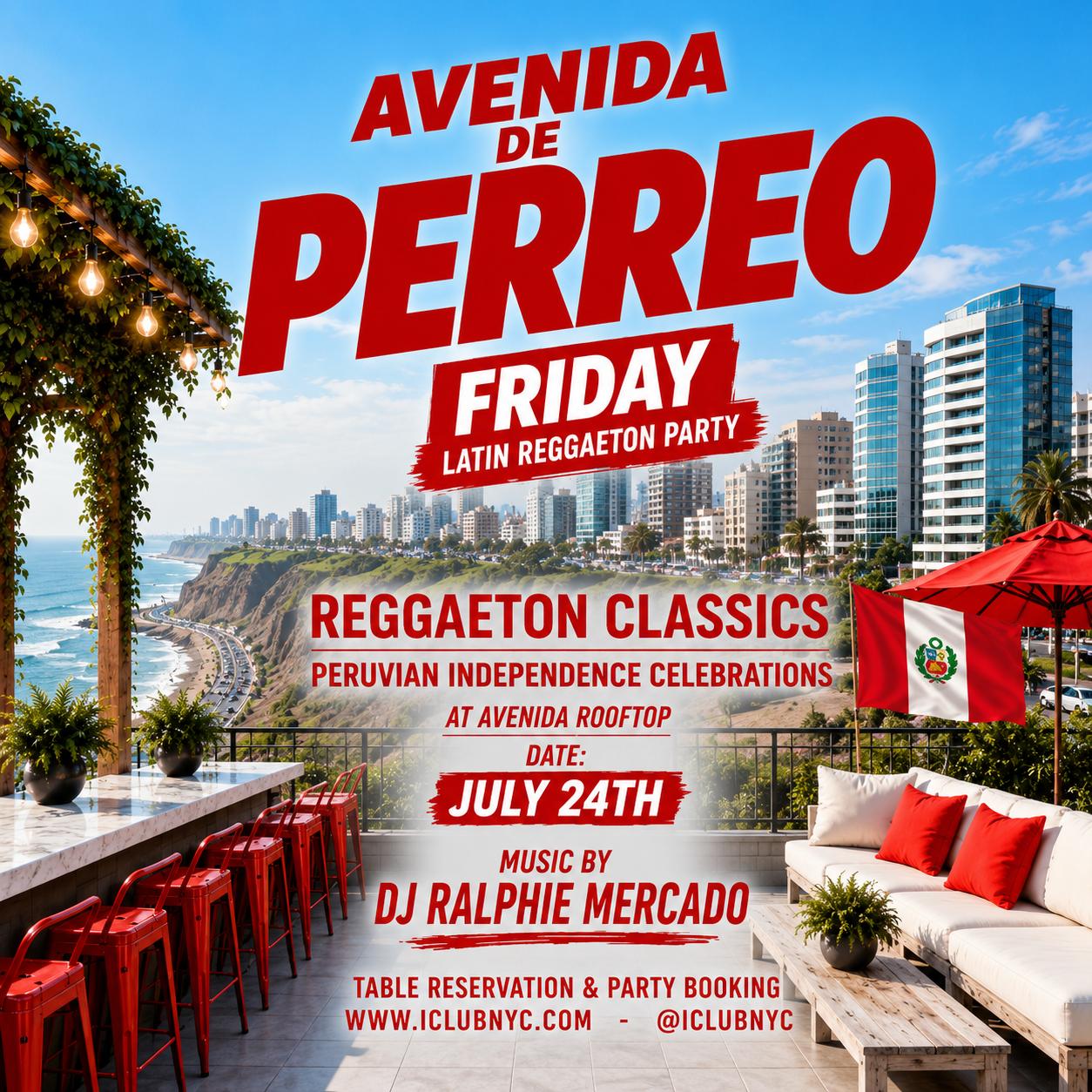 Buy tickets for #1 Peru Independence Reggaeton Classics at Avenida Rooftop Midtown NYC #1 Peru Independence Reggaeton Classics at Avenida Rooftop Midtown NYC