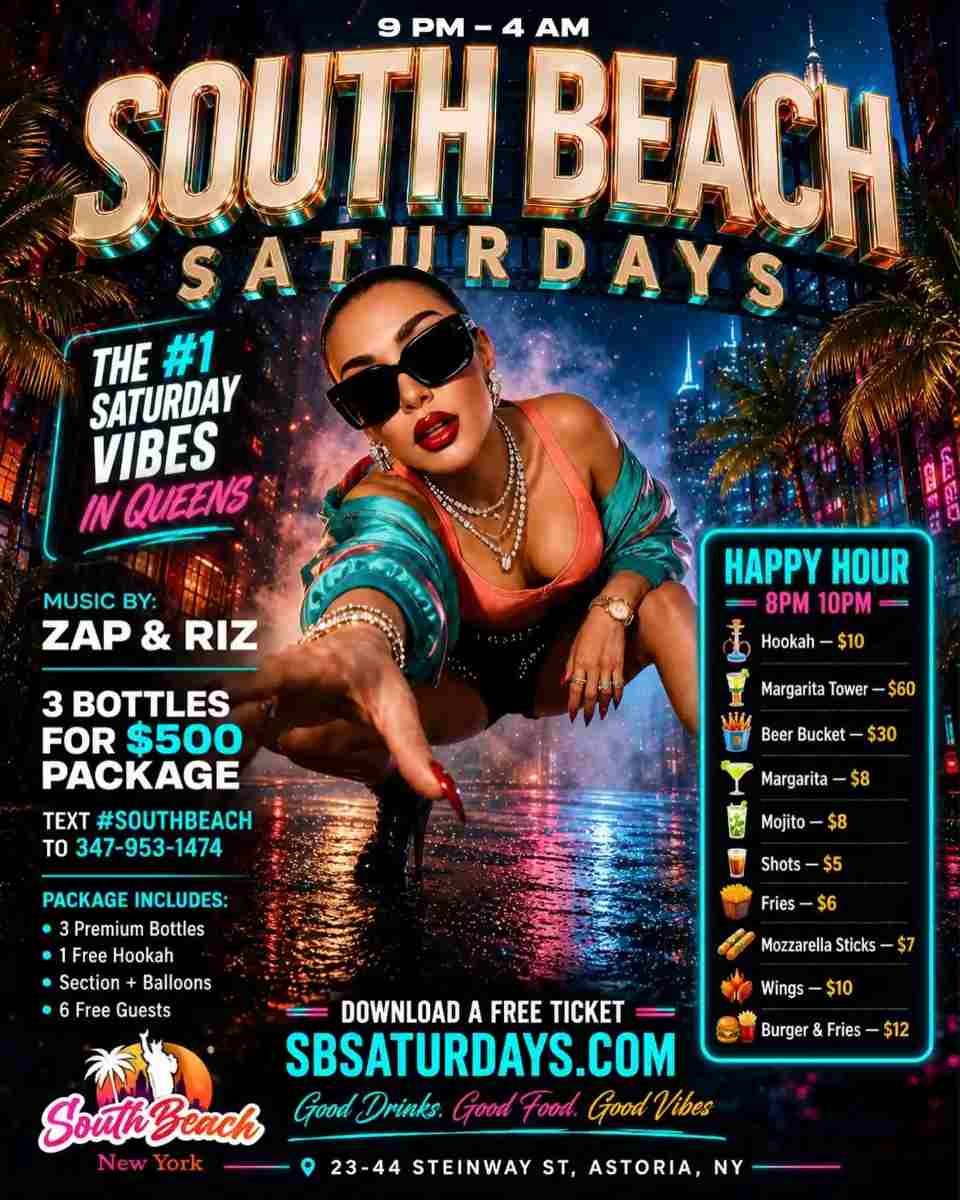 Buy tickets for South Beach Saturdays – The Hottest Saturday Night in Astoria – Aug 15 South Beach Saturdays – The Hottest Saturday Night in Astoria – Aug 15