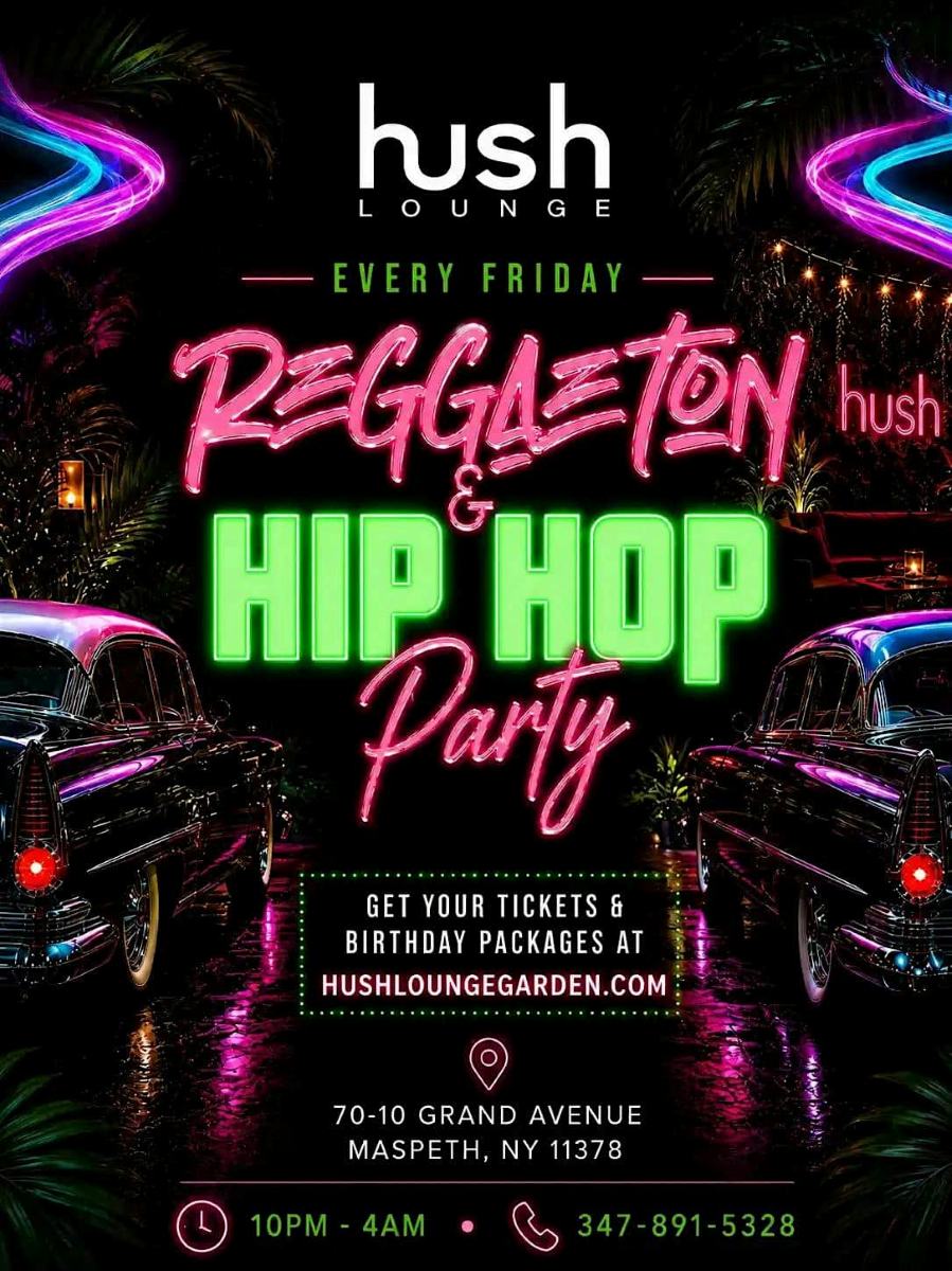 Buy tickets for Reggaeton & Hip Hop Party NYC at Hush Lounge Garden – August 28, 2026 Reggaeton & Hip Hop Party NYC at Hush Lounge Garden – August 28, 2026