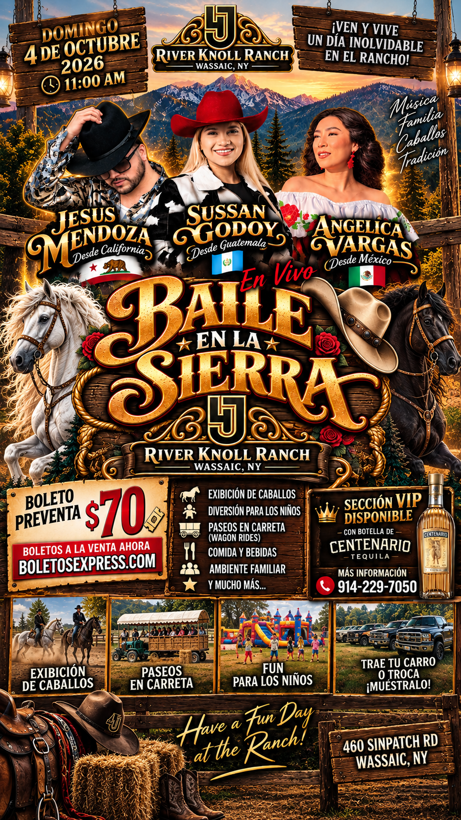 Buy tickets for Baile en La Sierra ! Exibicion De Caballos ! Jesus Mendoza + Angelica Vargas + Sussan Godoy Baile en La Sierra ! Exibicion De Caballos ! Jesus Mendoza + Angelica Vargas + Sussan Godoy