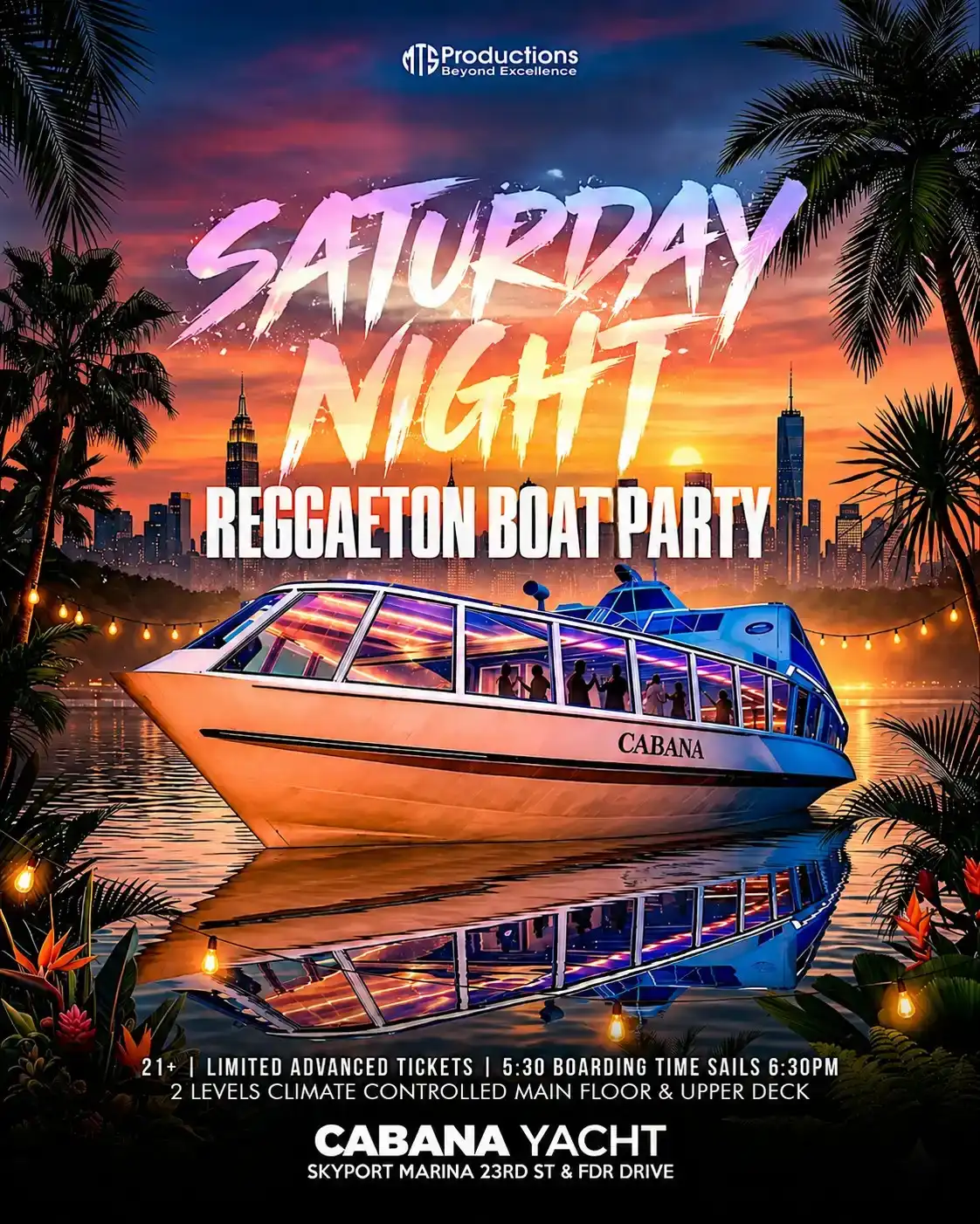 Reggaeton Boat Party NYC | Cabana Yacht at Skyport Marina | Oct 03